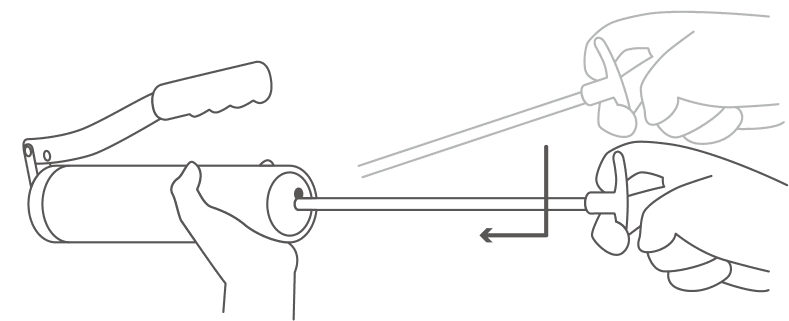 Push-Lock-System: Den Stangengriff aus der geschlitzten Endkappe lösen und den Stangengriff in den Zylinder nach unten drücken.